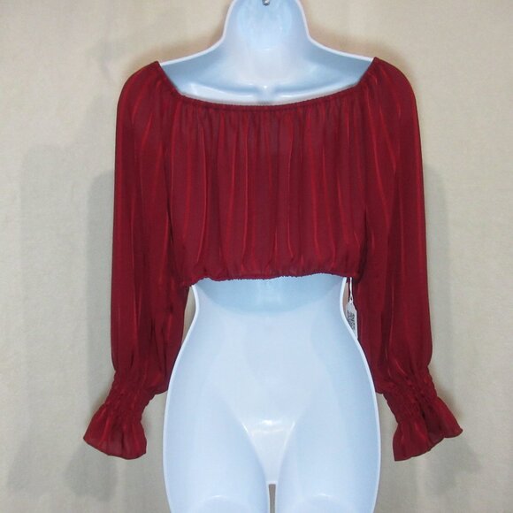 Cropped Burgundy Long-Sleeve Blouse | Size Small - Picture 3 of 11